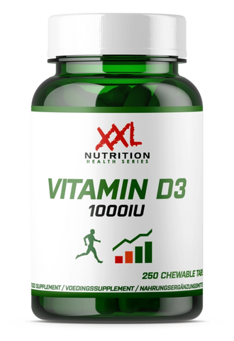 Chewable tablets of Vitamin D3 1000IU by XXL Nutrition, offering essential daily vitamin D.