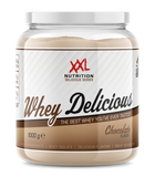 Indulgent XXL Nutrition Whey Protein in Chocolate flavor, providing high-quality protein for muscle building and recovery.